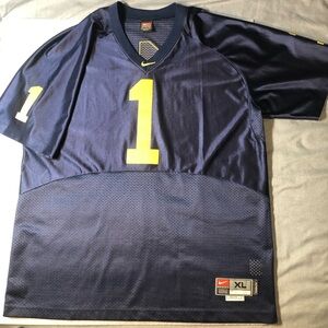 Vtg Michigan Wolverines Football Nike Team Jersey Blue Yellow #1 Sz XL Length +2